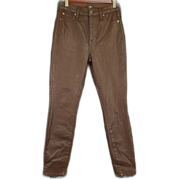 7 For All Mankind Denim - 7 FOR ALL MANKIND Coated Brown Ankle Super Skinny High Waist Jeans Waist 25 #773
